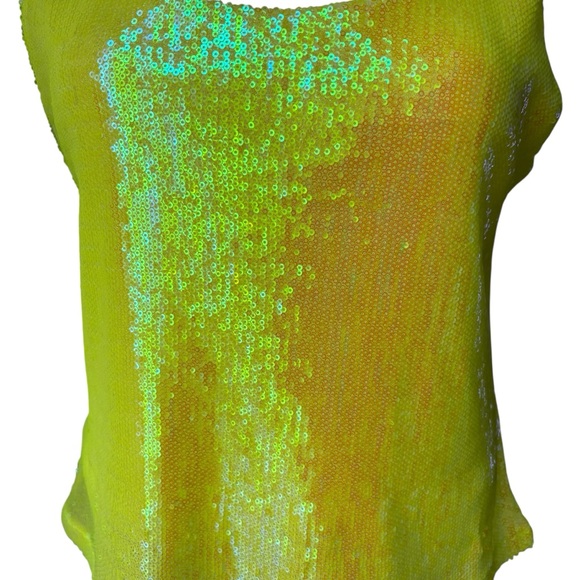 NWT, Rachel Zoe Neon Yellow Sequin Scoop Neck Tank, Sz M - Picture 8 of 15